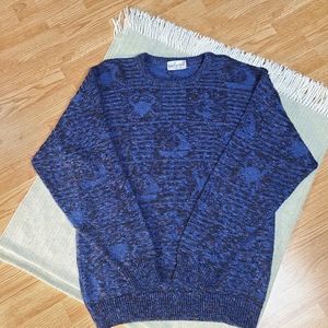 Vintage Guy Laurent Uomo Men's Crewneck Knitted Marine Blue Sweater